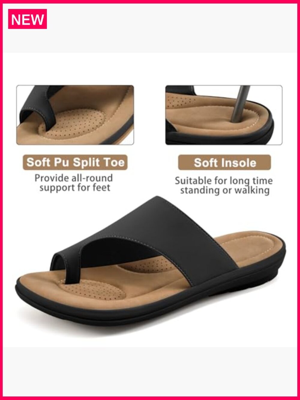 Orthopedic Flat Sandals Slides for Women Comfortable Walking Casual Shoes - Picture 5 of 7